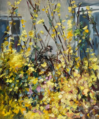 Painting titled "Keep Windows Open" by Junija Galejeva, Original Artwork, Oil Mounted on Wood Stretcher frame