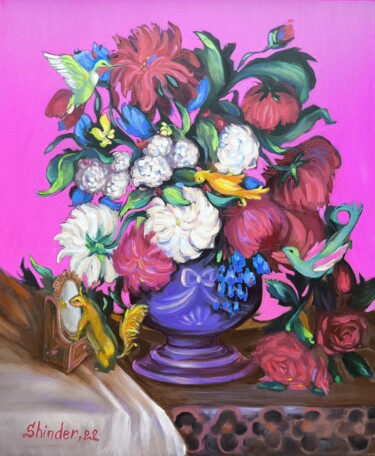 Painting titled "Large Peonies Origi…" by Svetlana Sindere, Original Artwork, Oil Mounted on Wood Stretcher frame