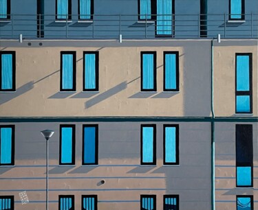 제목이 "Fenêtres Bleues (Ma…"인 미술작품 Yves Marhic (Le Kermoko)로, 원작, 아크릴 나무 들것 프레임에 장착됨
