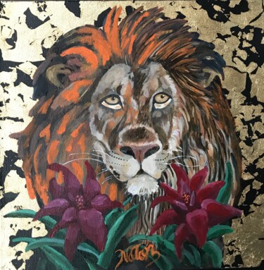绘画 标题为“Lion d'or” 由Nathalitay, 原创艺术品, 丙烯 安装在木质担架架上