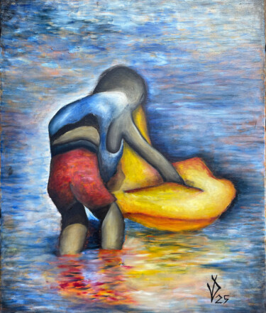 Sea and the Boy Schilderij getiteld "Sea and the Boy" door Viktoria Dragon, Origineel Kunstwerk, Olie