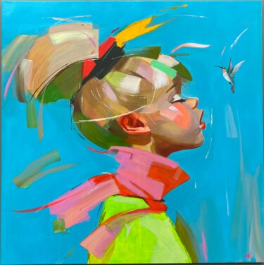 Hummingbird Painting titled "Hummingbird" by Mariia Kotiuzhynska, Original Artwork, Acrylic Mounted on Wood Stretcher frame