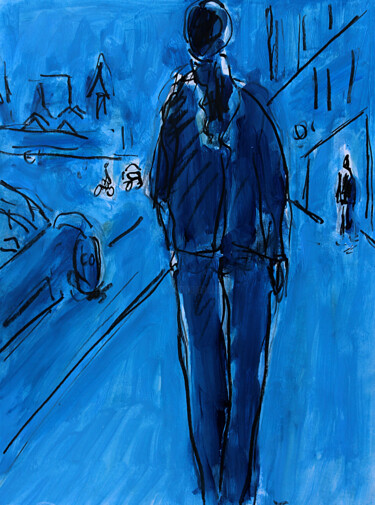 Peinture intitulée "Blue Street" par Jean Mirre, Œuvre d'art originale, Huile