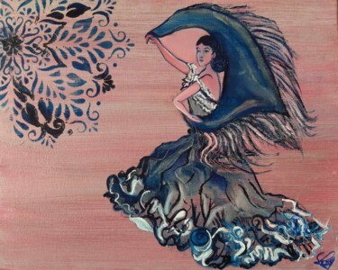 绘画 标题为“Flamenco pour Natha…” 由Virginie Le Roy, 原创艺术品, 油 安装在木质担架架上