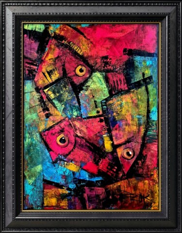 AQUARIUM VI Painting titled "AQUARIUM VI" by Sonja Brzak, Original Artwork, Acrylic Mounted on Wood Stretcher frame