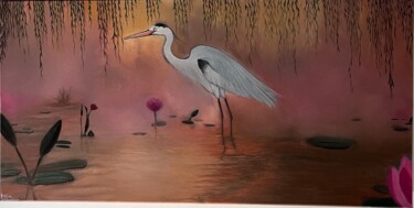 Peinture intitulée "Heron in the fog" par Krystsina Shpakouskaya (Kristina Spakowskaja), Œuvre d'art originale, Huile