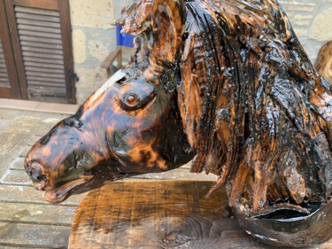 Sculpture titled "testa di cavallo br…" by Marco Ciarlora, Original Artwork, Wood