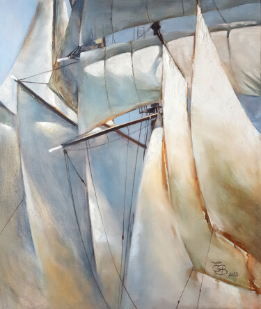 Painting titled "Brise Marine" by Elise Baron, Original Artwork, Oil Mounted on Wood Stretcher frame