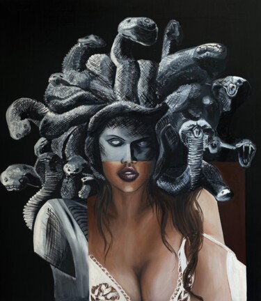 Lady Gorgon Painting titled "Lady Gorgon" by Anastasia Silas, Original Artwork, Oil Mounted on Wood Panel