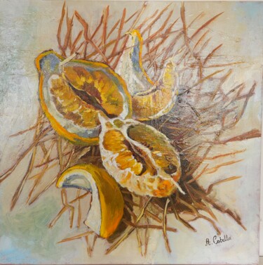 Pittura intitolato "Les pomelos chinois" da Arlette Cotella, Opera d'arte originale, Olio Montato su Telaio per barella in l…