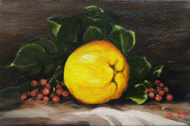 Kitchen Fruits Original Vintage Fruit Still Life Quince Art 绘画 标题为“Kitchen Fruits Orig…” 由Svetlana Sindere, 原创艺术品, 油 安装在木质担架架上