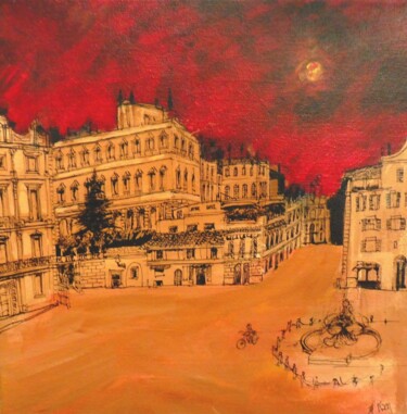 Pittura intitolato "Red City 11" da Koen De Weerdt, Opera d'arte originale, Acrilico Montato su Telaio per barella in legno