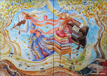 Diptych "Autumn Symphony" 2024 绘画 标题为“Diptych "Autumn Sym…” 由Andrew Gorbachev, 原创艺术品, 水彩