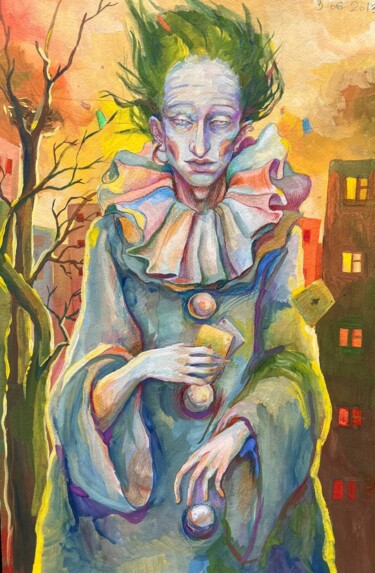 Pierrot Картина под названием "Pierrot" - Ototoi, Подлинное произведение искусства, Акварель