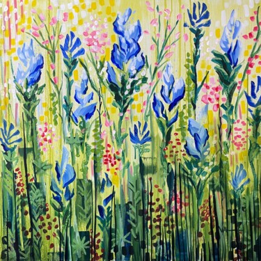 From the dark. Flower field 70x70 cm Картина под названием "From the dark. Flow…" - Anna Veber, Подлинное произведение искусства, Акрил Установлен на Деревянная…