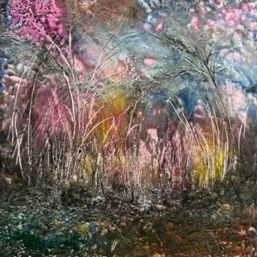 Картина под названием "Meadow in rose" - Inga Veilande, Подлинное произведение искусства, Энкаустический Установлен на картон