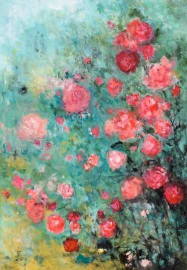 Painting titled "Early Summer Roses" by Misako Chida, Original Artwork, Acrylic