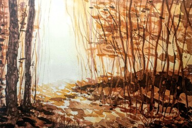 Painting titled "Bosque Sepia" by Miguel Angel Alvarez Perez, Original Artwork, Watercolor