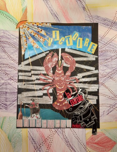 Collages intitulée "Le homard" par Selena Celessam, Œuvre d'art originale, Collages Monté sur Carton
