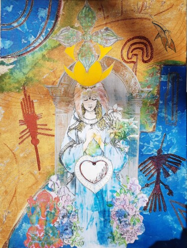 Painting titled "Mère" by Selena Celessam, Original Artwork, Acrylic Mounted on Wood Stretcher frame