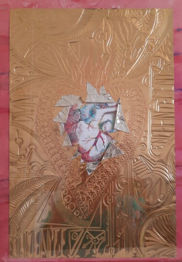 印花与版画 标题为“Open your heart” 由Selena Celessam, 原创艺术品, 压纹 安装在纸板上
