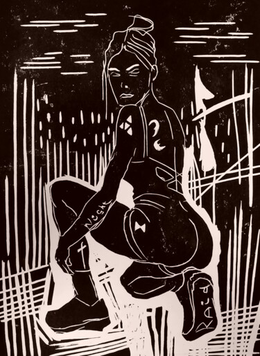 Printmaking titled "Nightraid" by Laszlo Juhasz, Original Artwork, Linocuts Mounted on Wood Panel
