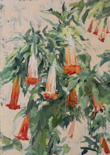 Tropical orange flowers Peinture intitulée "Tropical orange flo…" par Dina Marchenko, Œuvre d'art originale, Huile Monté sur Châssis en bois