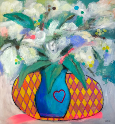 Painting titled "Flowers On The Table" by Joejene C. Santos, Original Artwork, Acrylic