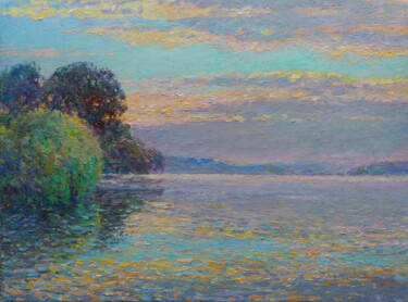 Evening on the Dnieper. Painting titled "Evening on the Dnie…" by Gunchenko, Original Artwork, Oil Mounted on Wood Stretcher frame