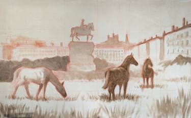 "Chevaux Place Belle…" başlıklı Tablo Olivier Ribbe tarafından, Orijinal sanat, Petrol Ahşap Sedye çerçevesi üzerine monte e…