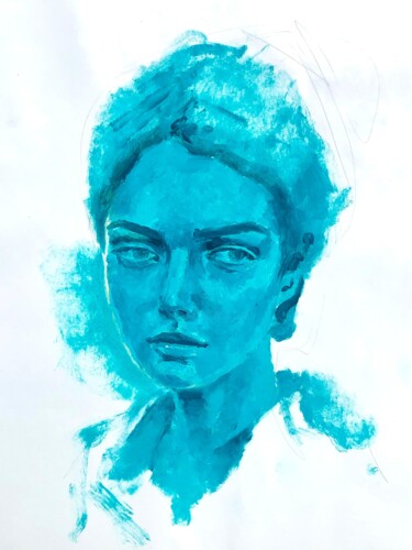 Melancholy in Blue Painting titled "Melancholy in Blue" by Aligadzhi Magomedov, Original Artwork, Oil