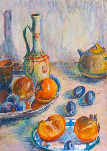 Georgian vibe: still life with wine and fruits 绘画 标题为“Georgian vibe: stil…” 由Aliona F, 原创艺术品, 粉彩