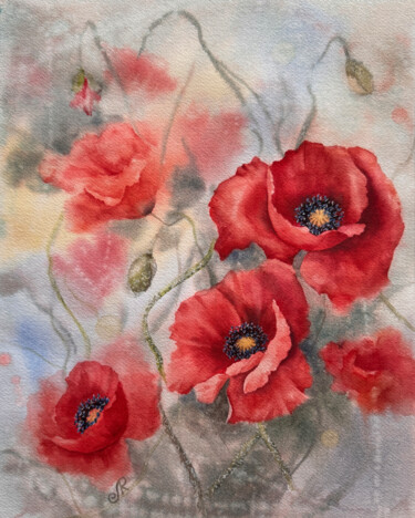 Poppies Painting titled "Poppies" by Lolita Ros, Original Artwork, Watercolor