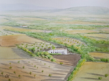 Malerei mit dem Titel "Дом и пространство…" von Olha Krasko, Original-Kunstwerk, Aquarell