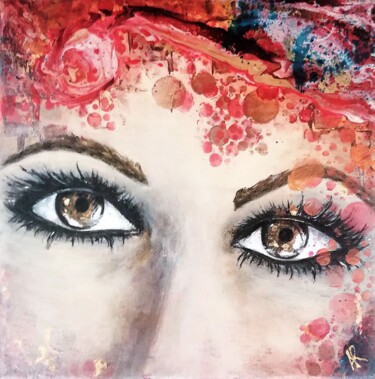 Painting titled "Miss rétro techniqu…" by Anne Robin, Original Artwork, Acrylic Mounted on Wood Stretcher frame