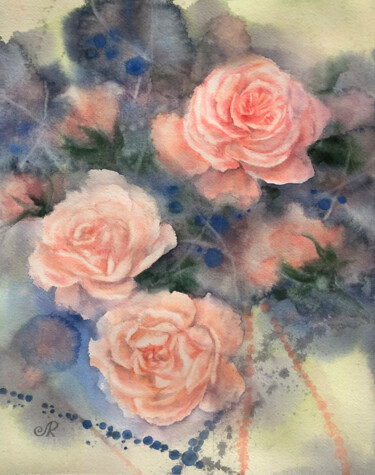 Roses Painting titled "Roses" by Lolita Ros, Original Artwork, Watercolor