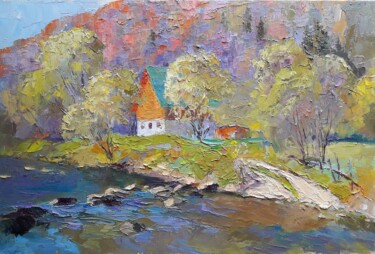 绘画 标题为“Mountain stream” 由Boris Serdyuk, 原创艺术品, 油 安装在木质担架架上