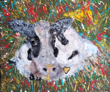 Painting titled "Holy Calf" by Igor Kotnik, Original Artwork, Acrylic Mounted on Wood Stretcher frame