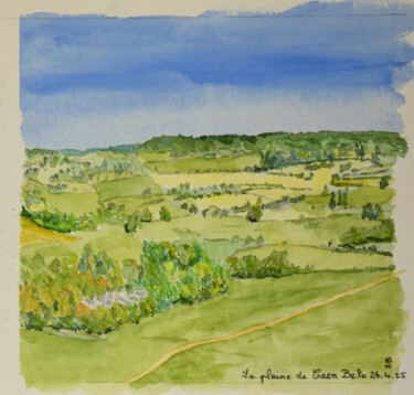 Peinture intitulée "Diptyque plaine de…" par Bernard Pothier, Œuvre d'art originale, Aquarelle