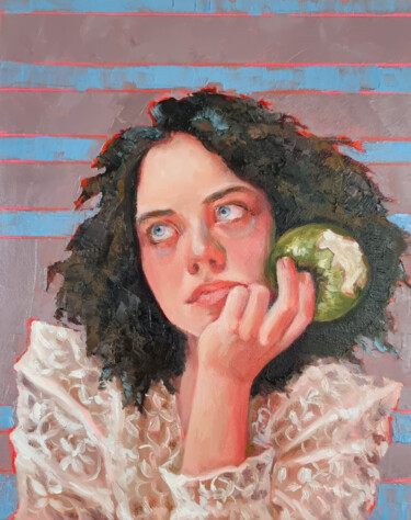 Malerei mit dem Titel "Apple of my eye" von Artmoods Tp, Original-Kunstwerk, Öl Auf Holzplatte montiert