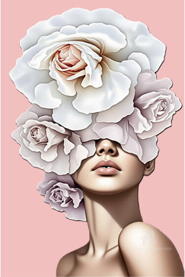 05-decorative floral visage Digitale Kunst mit dem Titel "05-decorative flora…" von Teresa Casas, Original-Kunstwerk, KI-generiertes Bild