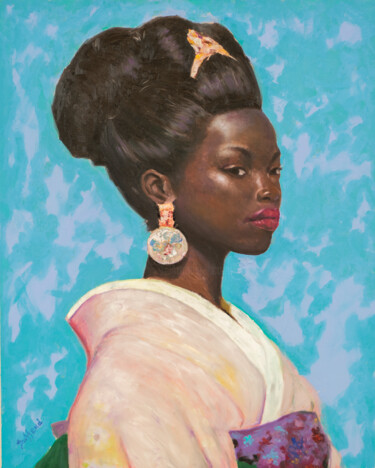 Painting titled "Jeune femme en kimo…" by Nicolas Duffaud, Original Artwork, Oil