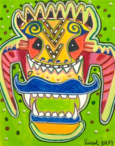 Pittura intitolato "Visage maya" da Vincent Joray, Opera d'arte originale, Pennarello