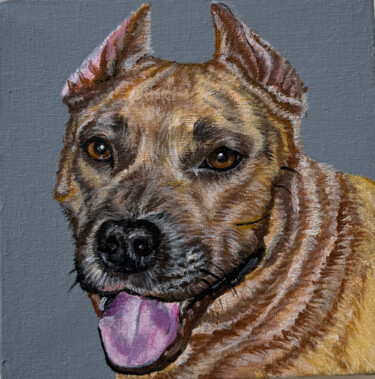 Red dog. Pitbull. Staffordshire terrier. Portrait. Painting titled "Red dog. Pitbull. S…" by Antonina Pavlic, Original Artwork, Acrylic