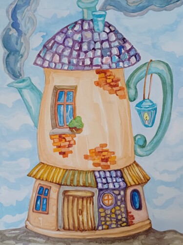 Painting titled "Kettle house" by Joy, Original Artwork, Watercolor