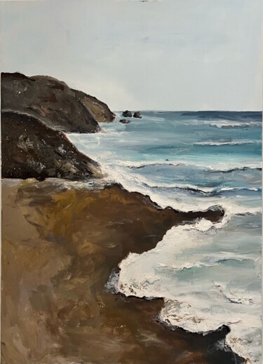 Painting titled "Sea and rocks" by Anastasia Kolesnikova, Original Artwork, Acrylic