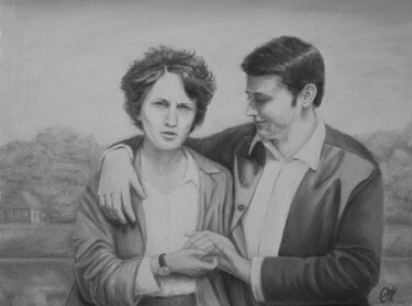 Пара | Le couple | Couple Painting titled "Пара | Le couple |…" by Olha Krasko, Original Artwork, Oil Mounted on Cardboard