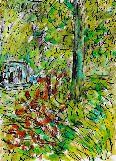 Peinture intitulée "Le bateau atelier d…" par Jean Mirre, Œuvre d'art originale, Huile
