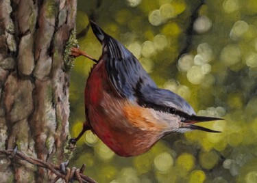 Peinture intitulée "La sitelle torchepot" par Muriel Barrat, Œuvre d'art originale, Huile Monté sur Châssis en bois