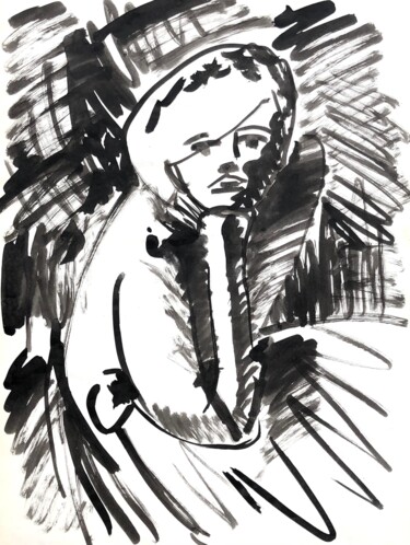 I Am Listening Картина под названием "I Am Listening" - Aligadzhi Magomedov, Подлинное произведение искусства, Чернила